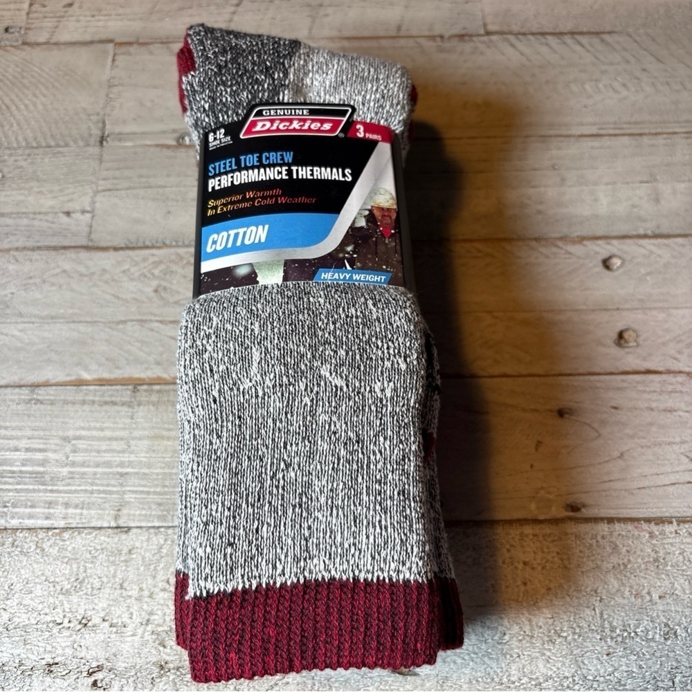 Men's Dickies Steel Toe Crew Performance Thermals Heavyweight Cotton 3 Pair Red